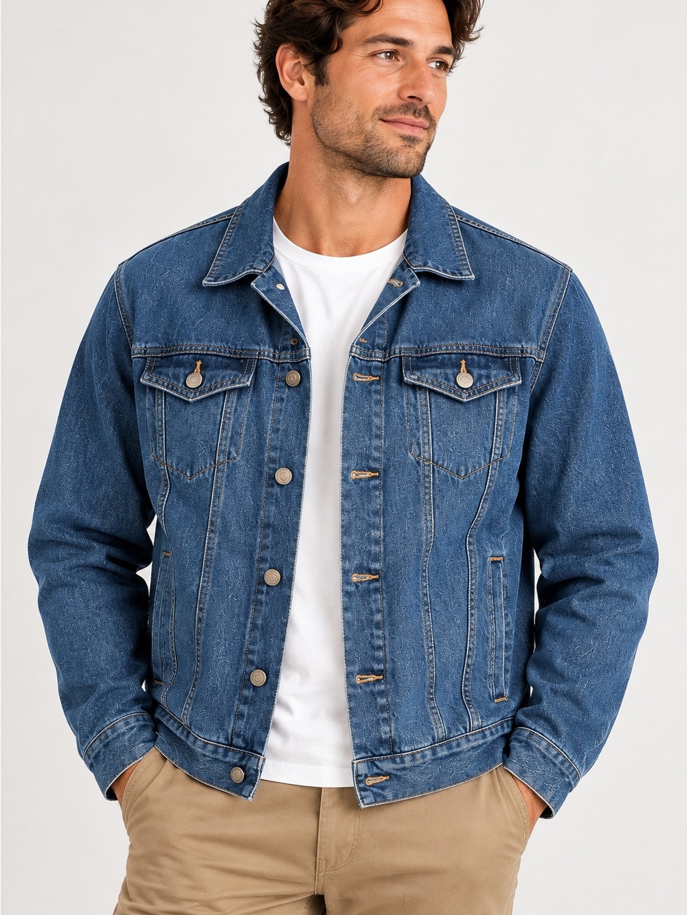 George Men's XL Classic Denim Trucker Jacket Classic Wash Button Front